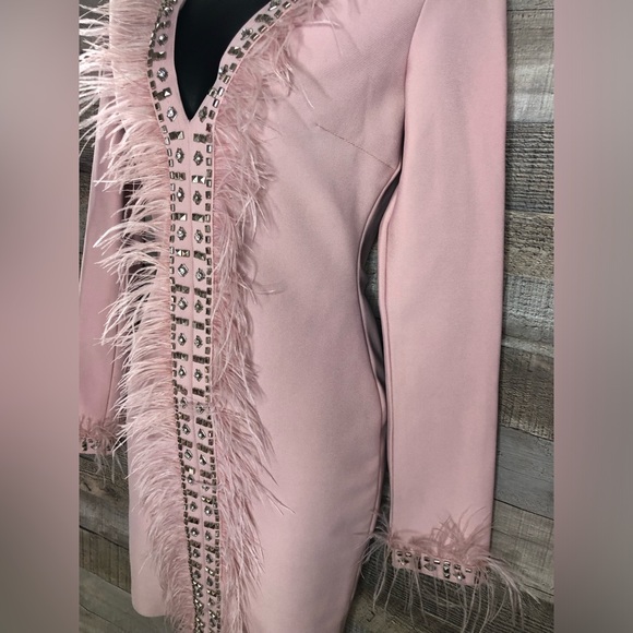 Pink/Salmon Colored Fashion Nova Bandage Dress with Feather Accents Size S - Picture 6 of 16